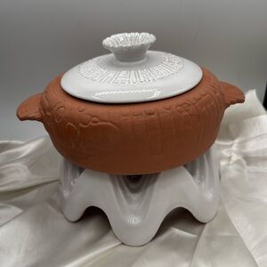 Frankoma Lidded Casserole or Fondue Pot and Warmer Stand